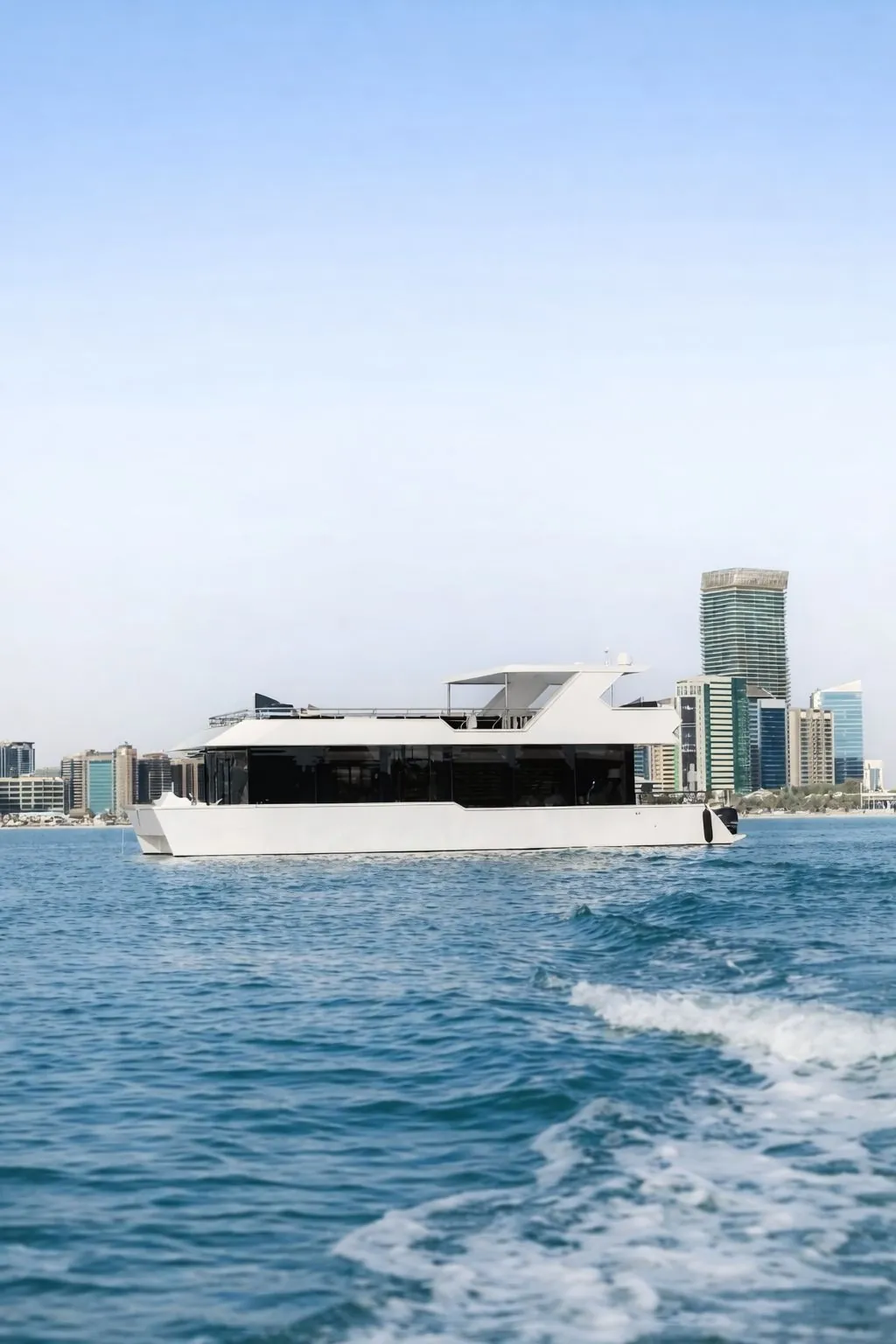 Amber Regent birthday yacht with a walnut dining salon in Abu Dhabi